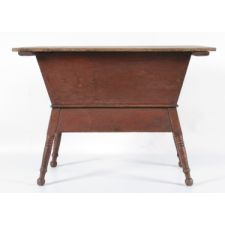 SOUTHERN DOUGH TABLE ON TURNED FEET IN SALMON RED PAINT, 1840-60