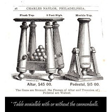 SUBSTANTIAL CANNON-LEG TABLE [ALTER] FROM THE GREGG POST OF THE GRAND ARMY OF THE REPUBLIC (G.A.R.) IN BELLFONTE, PENNSYLVANIA, MADE BY CHARLES J. NAYLOR OF PHILDELPHIA, ACTIVE 1870-1913