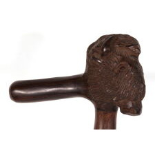 SUBSTANTIAL ROSEWOOD CANE WITH A HAND-CARVED BUFFALO HEAD, CA 1940