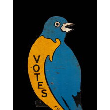 SUFFRAGE "BLUEBIRD": ENAMELED TIN SIGN, COMMISSIONED BY GERTRUDE LEONARD & TERESA CROWLEY FOR THE MASSACHUSETTS WOMAN SUFFRAGE ASSOCIATION, FOR ITS EASTERN CAMPAIGN, 1915