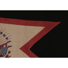 SWALLOW-TAILED PARADE FLAG PENNANT / BANNER WITH AN IMAGE OF THE LIBERTY BELL BEFORE A FANNED ARRAY OF FLAGS & 13 STARS, MADE TO CELEBRATE THE 1876 CENTENNIAL OF AMERICAN INDEPENDENCE, UNIQUE AMONG KNOWN EXAMPLES