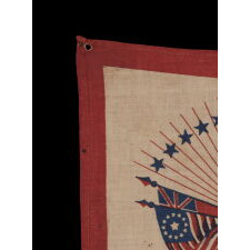 SWALLOW-TAILED PARADE FLAG PENNANT / BANNER WITH AN IMAGE OF THE LIBERTY BELL BEFORE A FANNED ARRAY OF FLAGS & 13 STARS, MADE TO CELEBRATE THE 1876 CENTENNIAL OF AMERICAN INDEPENDENCE, UNIQUE AMONG KNOWN EXAMPLES