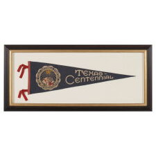 TEXAS CENTENNIAL EXPOSITION PENNANT, CELEBRATING 100-YEARS OF TEXAS INDEPENDENCE FROM MEXICO AND ITS ESTABLISHMENT AS AN INDEPENDENT NATION