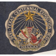 TEXAS CENTENNIAL EXPOSITION PENNANT, CELEBRATING 100-YEARS OF TEXAS INDEPENDENCE FROM MEXICO AND ITS ESTABLISHMENT AS AN INDEPENDENT NATION