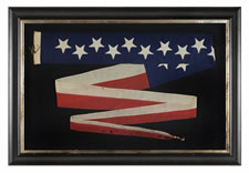 US NAVY COMMISSIONING PENNANT WITH 13 STARS IN A STAGGERED ROW, 1876 ERA, A RARE AND BEAUTIFUL EXAMPLE WITH HAND-SEWN STARS