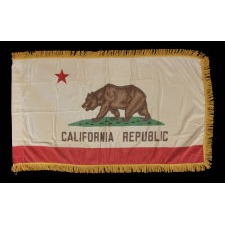 VINTAGE CALIFORNIA STATE / BEAR FLAG WITH GOLD SILK FRINGE, CA 1950-60