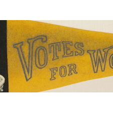 "VOTES FOR WOMEN" PENNANT WITH AN IMAGE OF A 1911 STATUETTE CALLED "SUFFRAGIST" BY ELLA BUCHANNAN, MADE FOR CARRIE CHAPMAN CATT'S "WOMAN SUFFRAGE PARTY" OF NEW YORK CITY, CA 1912-20