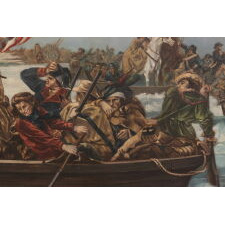 “WASHINGTON CROSSING THE DELAWARE,” OIL ON CANVAS, IN AN IMPRESSIVE SCALE, BY ITALIAN-AMERICAN ARTIST LUIGI AVOLIA (1887-1947); AFTER THE 1851 VIEW BY EMANUEL LEUTZE; FOUND IN A HOUSE APPROXIMATELY ONE MILE FROM WHERE THE CROSSING TOOK PLACE; RENDERED IN THE PATRIOTISM OF THE 1926 SESQUICENTENNIAL OF AMERICAN INDEPENDENCE