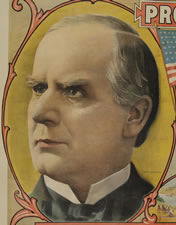 WILLIAM McKINLEY & THEODORE ROOSEVELT PRESIDENTIAL CAMPAIGN POSTER, LARGE SCALE WITH HUGE PORTRAIT IMAGES, ENTITLED "PROSPERITY", PRINTED IN CLEVELAND, 1900