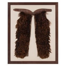WOOLY, ANGORA CHAPS WITH BEAUTIFULLY TOOLED LEATHER, MADE BY THE JOHN CLARK SADDLERY COMPANY OF PORTLAND, OREGON, SIGNED, CIRCA 1873-1929