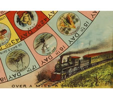 "THE WORLD'S GLOBE CIRCLER" BOARD GAME GAMEBOARD, BASED ON JULES VERNE'S "AROUND THE WORLD IN 80 DAYS", 1890-1900