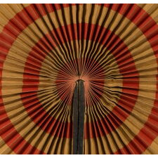 DRAMATIC, CIRCULAR FLAG FAN OF UNCOMMONLY HUGE SIZE, WITH UNUSUAL CONSTRUCTION, MADE IN THE WWI ERA (1917-18), CAREFULLY CONSERVED AND PRESENTED IN A DEEP, CUSTOM-MADE SHADOWBOX