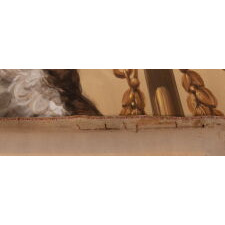 DRAMATIC, HAND-PAINTED, PATRIOTIC BANNER WITH A SCREAMING EAGLE, WINGS RAISED TO ENVELOPE A BILLOWING AMERICAN FLAG; HAND-PAINTED ON SATIN, IN THE POPULAR MANNER OF EARLY 20TH CENTURY ILLUSTRATORS; SIGNED “A. BUCCINI, N.Y.C.”, COPYRIGHTED & DATED 1918 (CLOSING YEAR OF WWI)