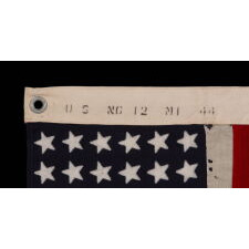 48 STAR, U.S. NAVY SMALL BOAT ENSIGN, MADE AT MARE ISLAND, CALIFORNIA DURING WWII, SIGNED AND DATED 1944, IN THE SMALLEST SCALE EMPLOYED AT THE TIME